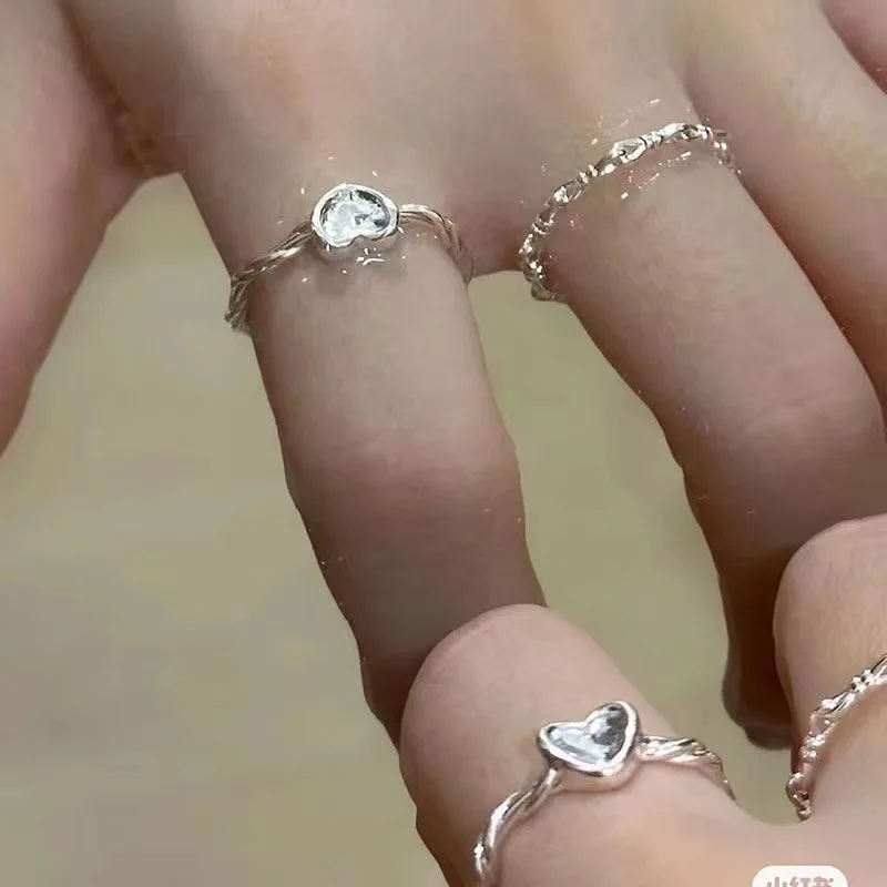 2Pcs Minimalism Heart Rings for Women Opening Weave Ring Engagement Wedding Jewelry Fashion Girlfriend Gifts for wedding rings, finger rings, fashion rings, engagement rings, fashion ring, metal rings