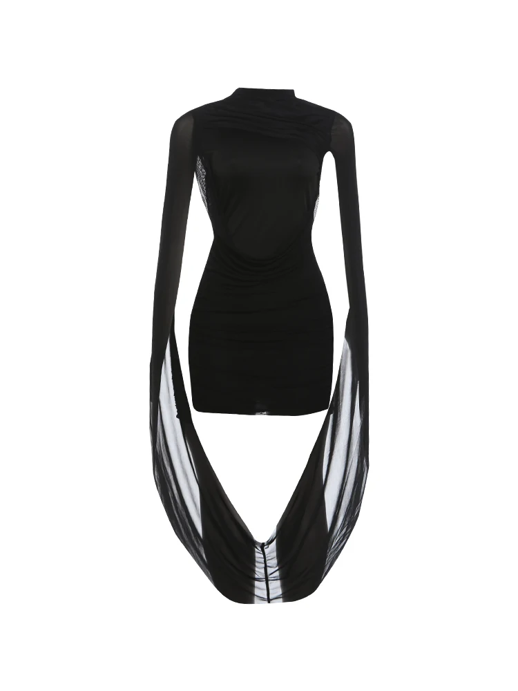 Sisterlinda Modisches Minikleid für Damen, sexy O-Ausschnitt, Netzband-Dekoration, ärmellos, schmal geschnitten, pfirsichfarben, für Abschlussball, Party, elegant, figurbetont – Detail 2