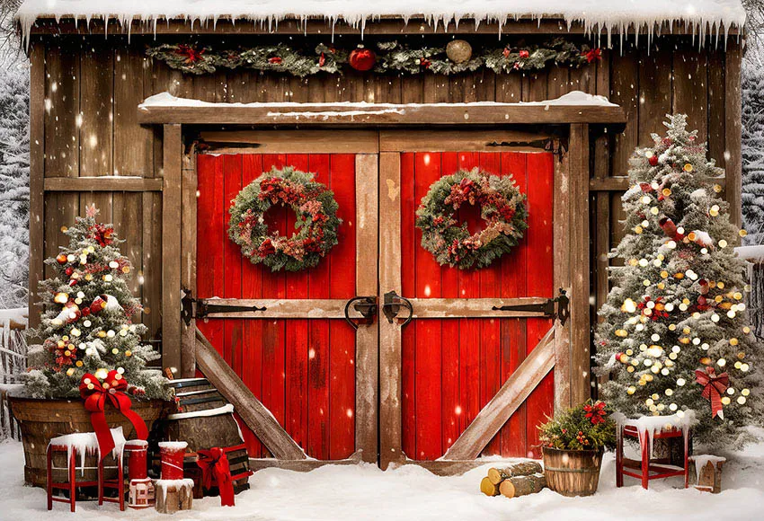 Avezano Weihnachts-Fotohintergrund „Rustikale Scheune“ – 2,1x1,5 M Baumwolle, Für Festtags-Fotos