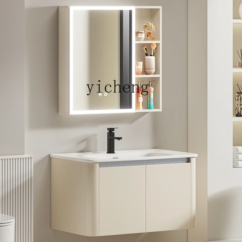 

Tqh Space Aluminum Bathroom Cabinet Rounded Corner Integrated Ceramic Bathroom Washbasin