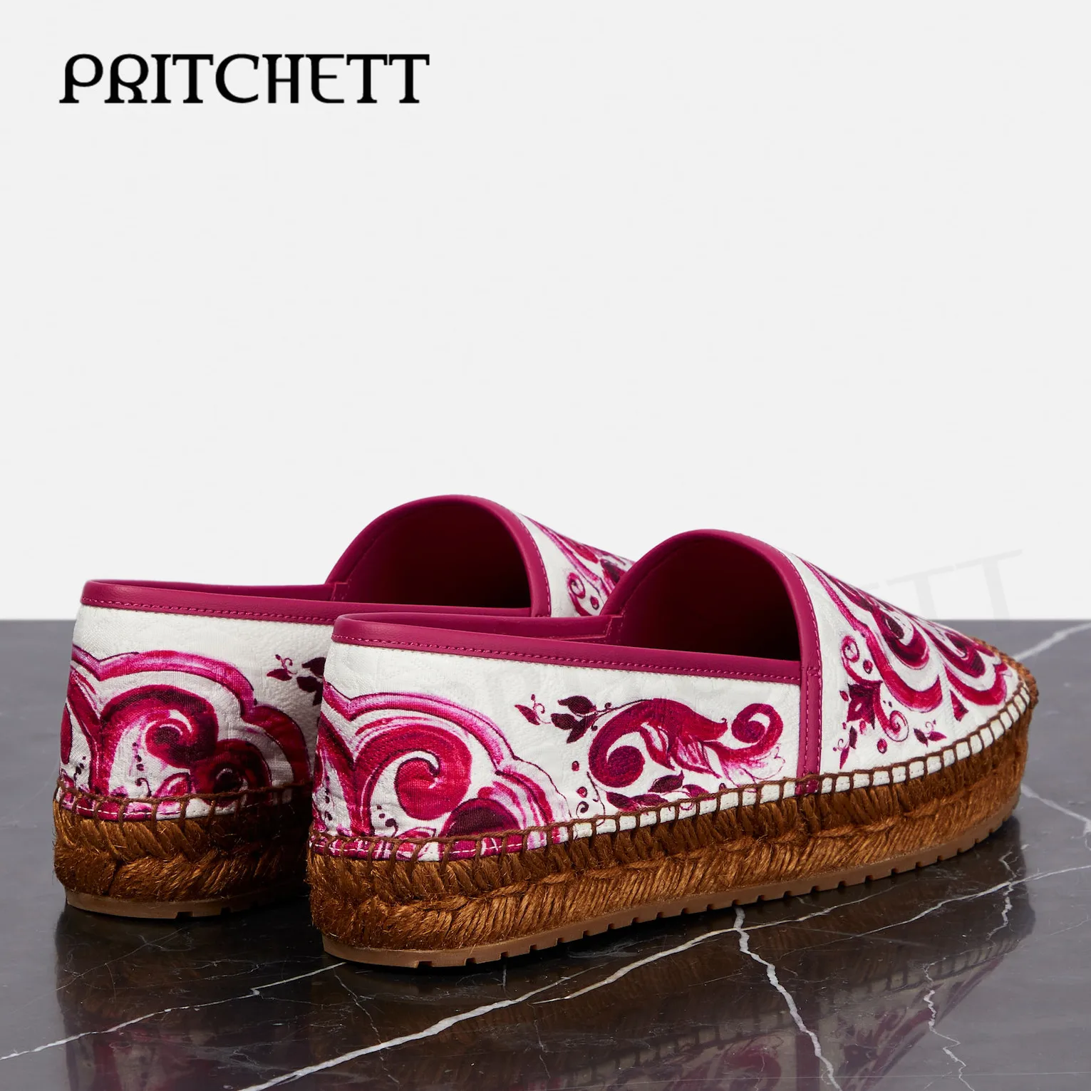 Red Blue and White Porcelain Espadrilles Round Toe Color Matching Slip-On Shallow Mouth Casual Shoes Comfortable Women's Shoes