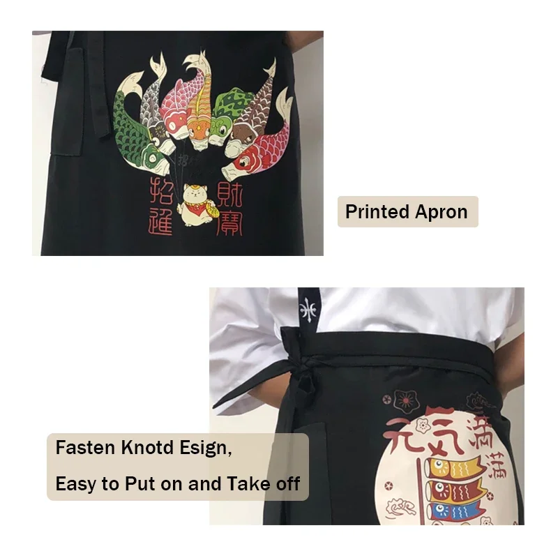 Kitchen Apron Japan Style Chef Apron Food Service Clothing Sushi Cook Work Aprons for Japanese Cuisine Kitchen Kimono Print Pinafore kitchen apron,cooking apron