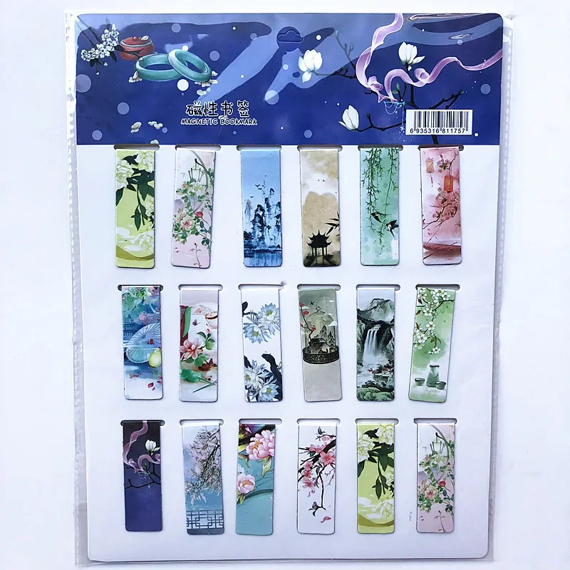18pcs/set Magnetic Bookmark magnetic bookmark animal bookmark retro flower bookmark floral painting bookmark Cute Cat Flower Paris Luminous Cartoon Animals Daily Book Mark for books