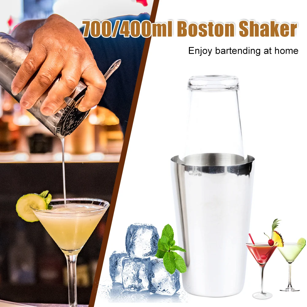 

700ML Stainless Steel Boston Cocktail Shaker With 400ML Glass Cup Wine Martini Mixer Drinks Shaker Home Bar Bartending Tool