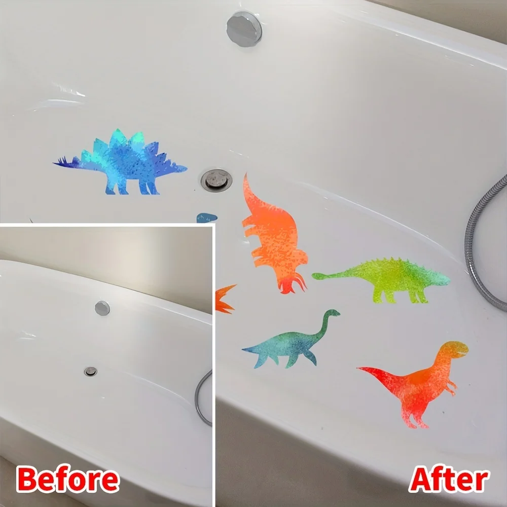 6pcs Non-Slip Dinosaur Bathtub Sticker-Self-Adhesive Decal for Bathroom and Toilet Wall Decor