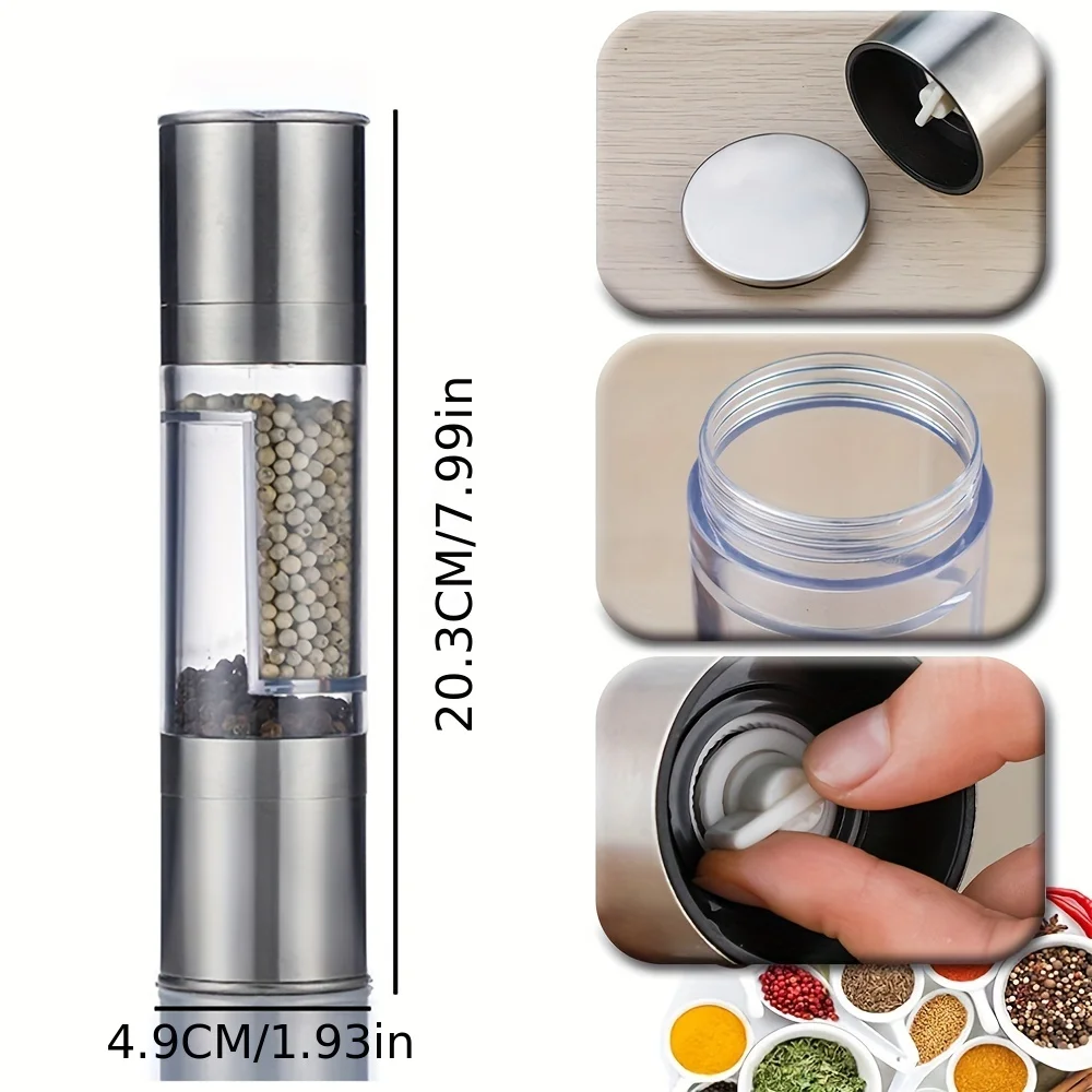 Salt and Pepper Grinder 2 In 1 Manual Stainless Steel Adjustable Ceramic Grinding Spice Grinder Kitchen Tool