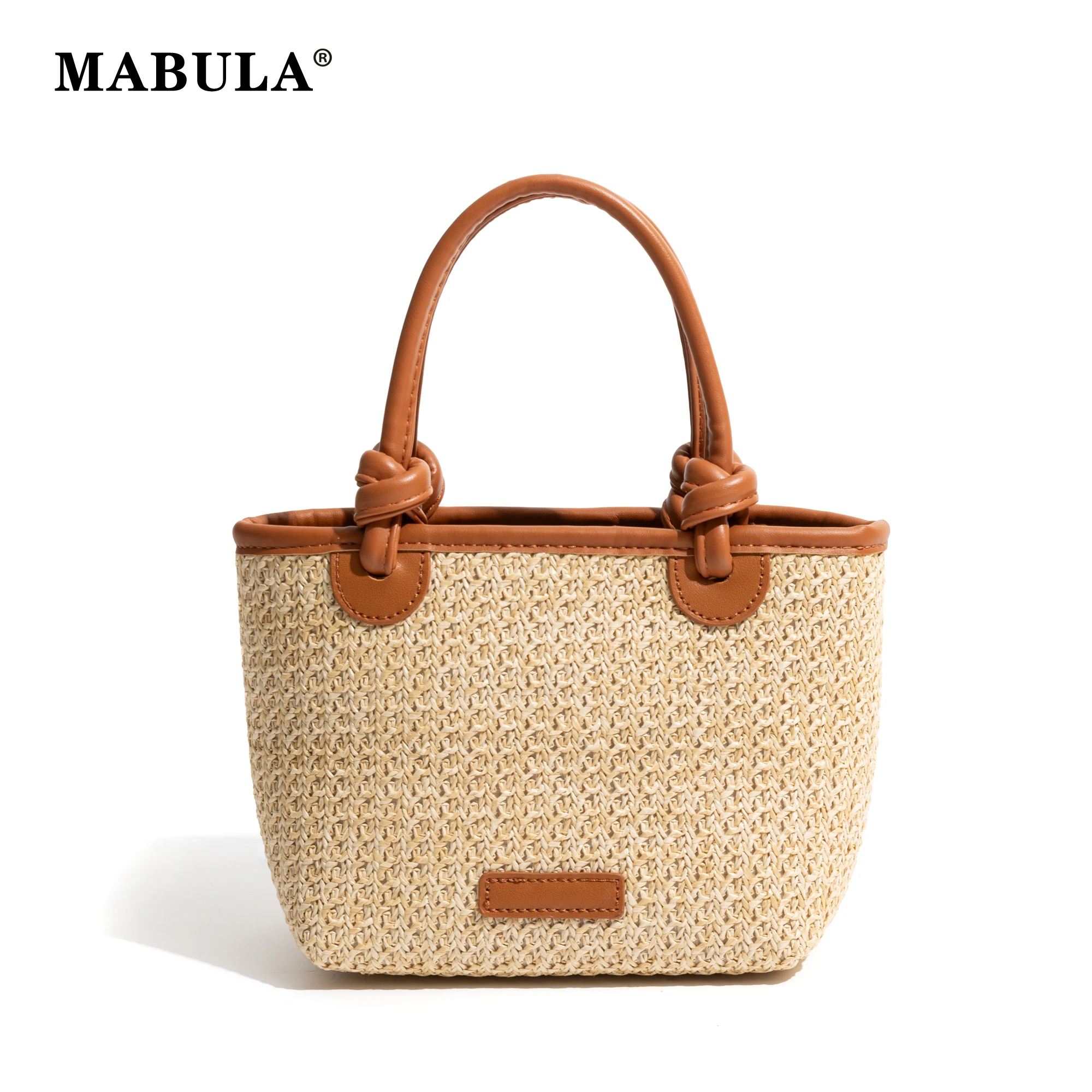 

MABULA женская маленькая пляжная сумка-тоут, повседневная Плетеная соломенная летняя дорожная сумка с уникальной ручкой из ротанга, сумка через плечо, кошелек