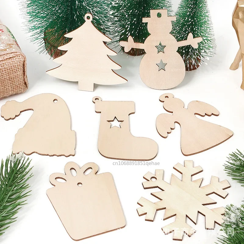 100-10PCS Christmas Wooden Ornaments Unfinished DIY Christmas Crafts for Xmas Tree Pendant Ornaments 2024 Navidad New Year Decor