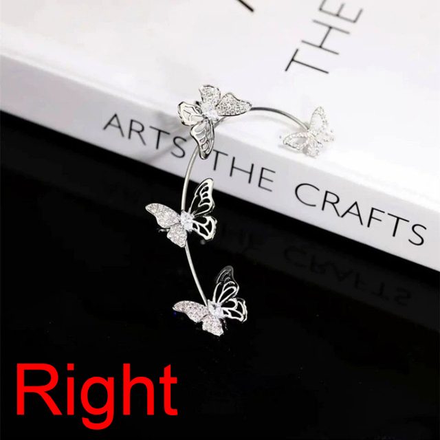 Hollow Butterfly Earrings Fashion Exquisite Single Ear Hook Women Girls Metal Rhinestones Ear Cuff Crystal Jewelry Gift