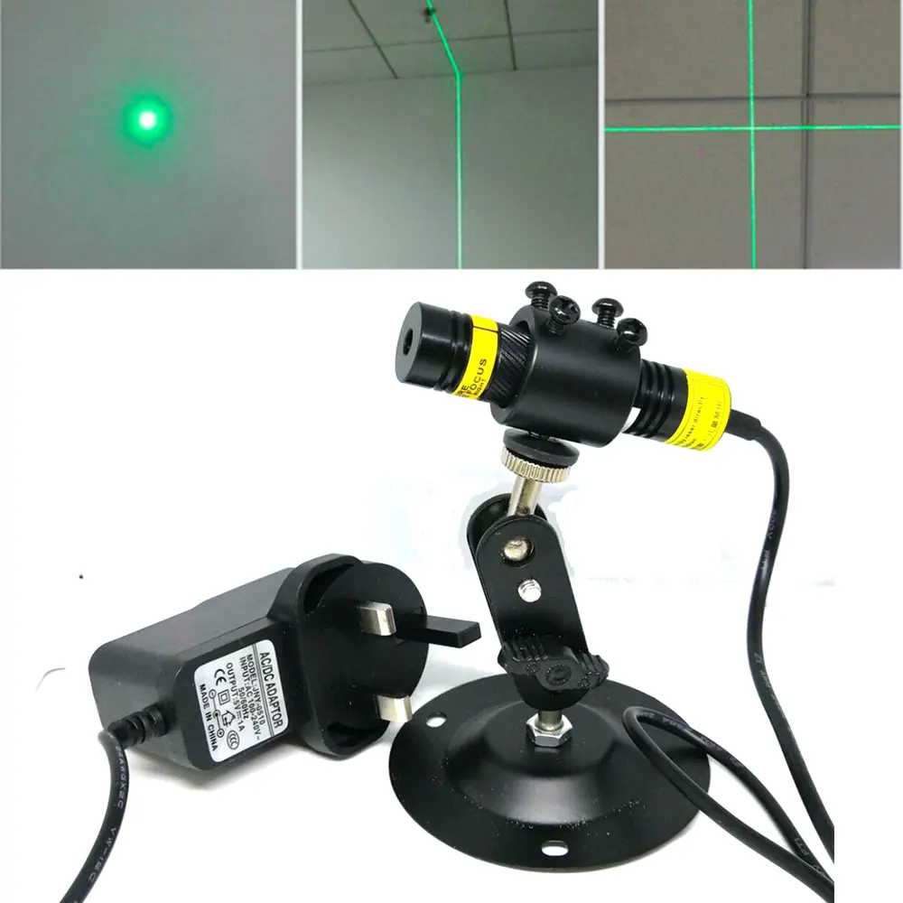 Dot/Line/Cross 1668mm 515nm 10mw Grass Green Laser Diode Module w Adapter Holder 12V