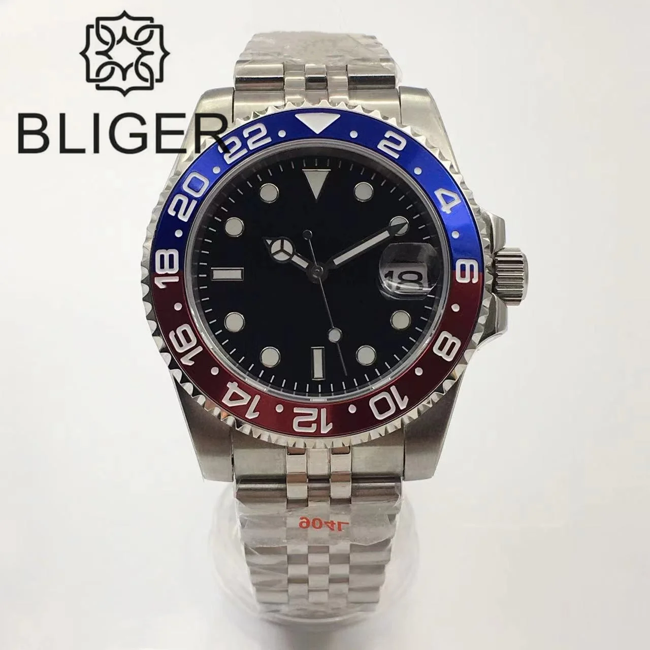 

BLIGER 40mm Waterproof Automatic Watch Oyster Bracelet NH35 MIYOTA 8215 PT5000 Movement Sapphire Crystal Black Luminous Dial