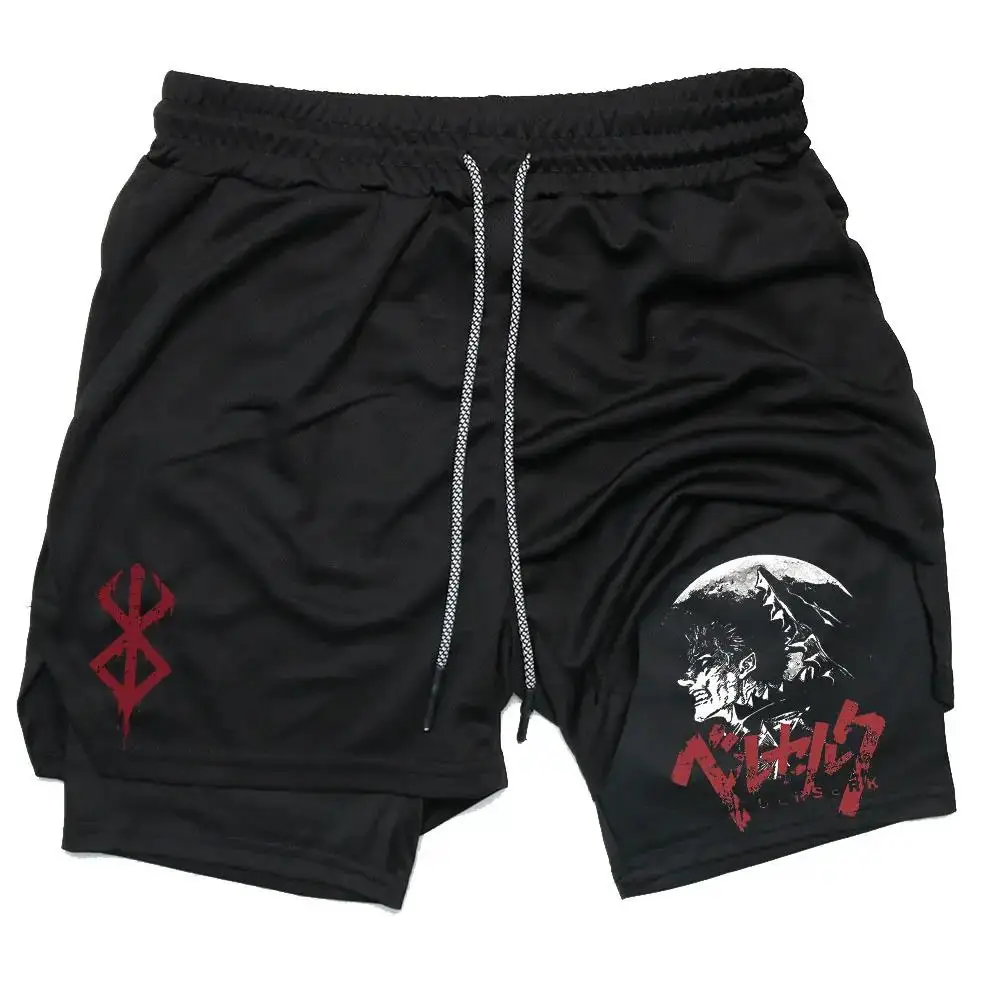 Men's Gym Performance Shorts Anime 2 In 1 Running Quick-Drying Jogging Short Pants Workout Sportswear Yoga Basketball 6