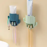 1PCS Household Toothbrush Holder Self-adhesive Wall-mounted Cactus Storage Rack Kitchen Bathroom Toothbrush Organizer With Hook 1