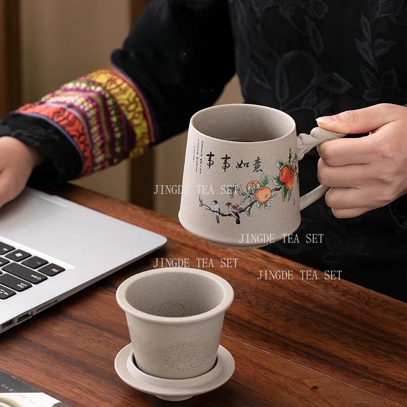 400ml Ceramic Tea Cup with Lid Tea Separation Office Cup Personal Chinese Style Mug Household Tea Filter Cup Drinking Utensils