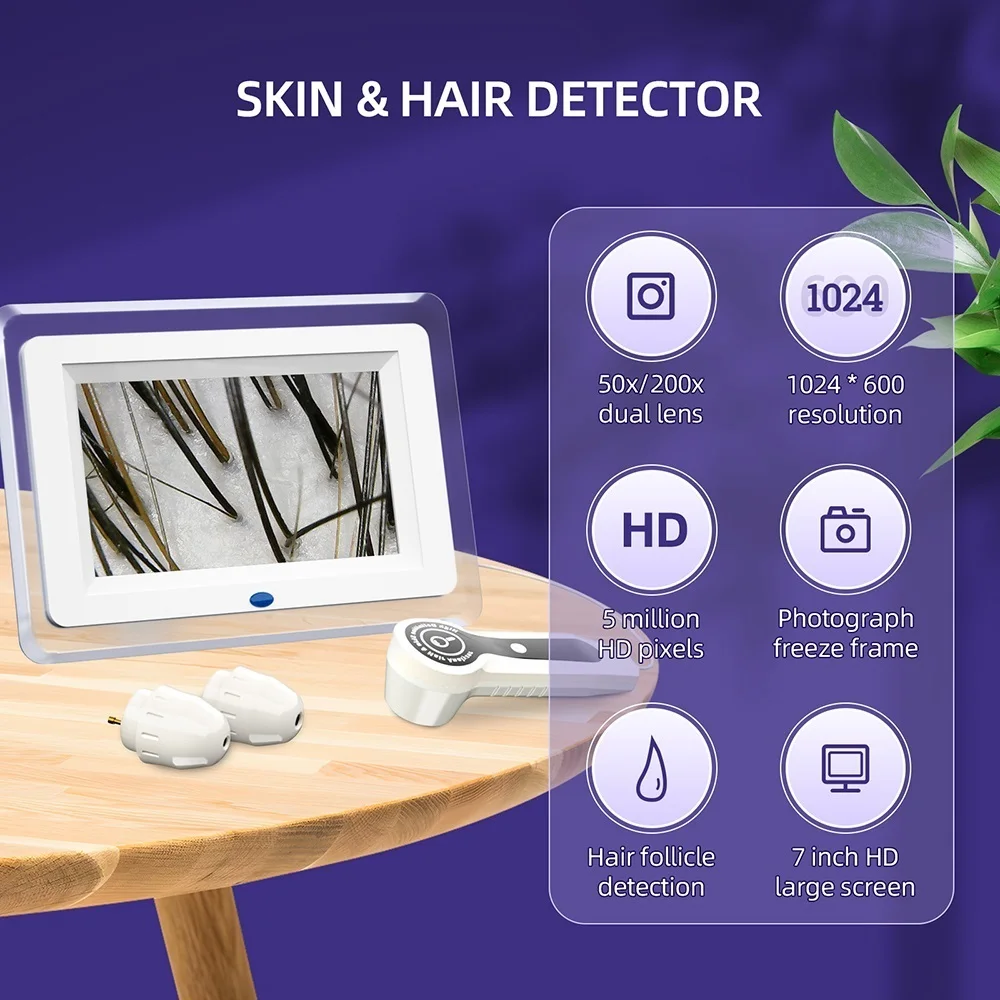 7 Inch LCD Scalp Detector Digital Hair Skin Analyzer Microscope for Hair Follicle Testing and Skin Analysis Magnifier 50/200X