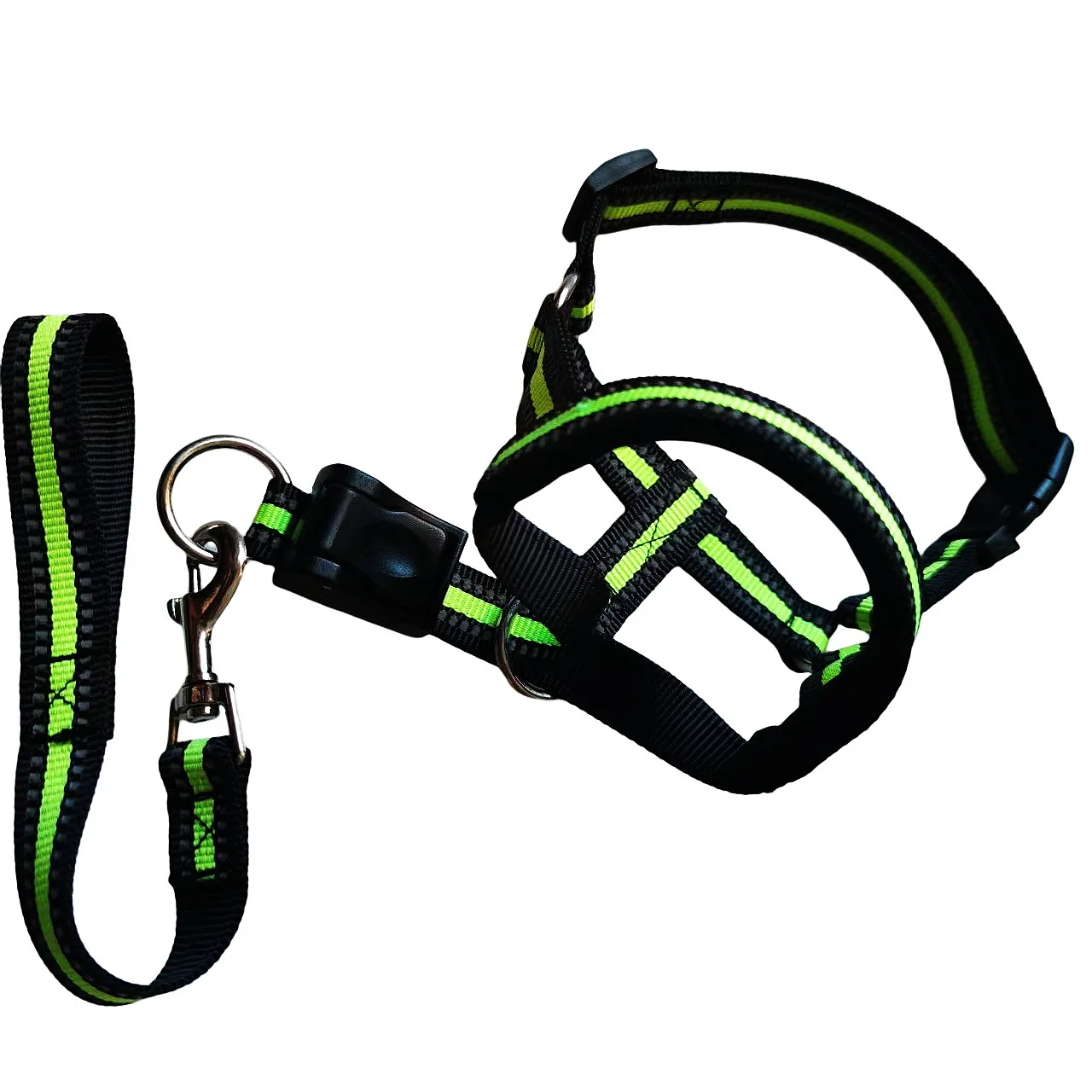 Dog Head Collar For Pulling - Adjustable No-Pull Harness With Reflective Straps (Medium, Green)