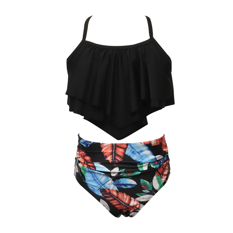 Girl Swimsuit Two Pieces Children's Swimwear Swim Suits Child Ruffle bikinis Split Mesh Bikini Sets Bathing Suit 2-14T