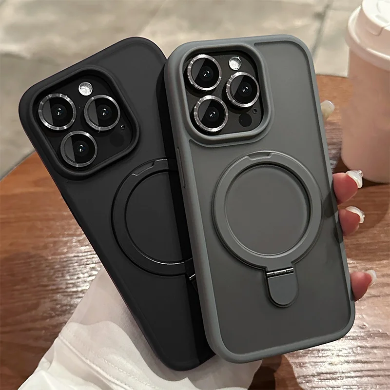 Coque de téléphone de luxe avec support métallique, Charge magnétique sans fil, étui mat antichoc pour iPhone Pro Max Air Plus
