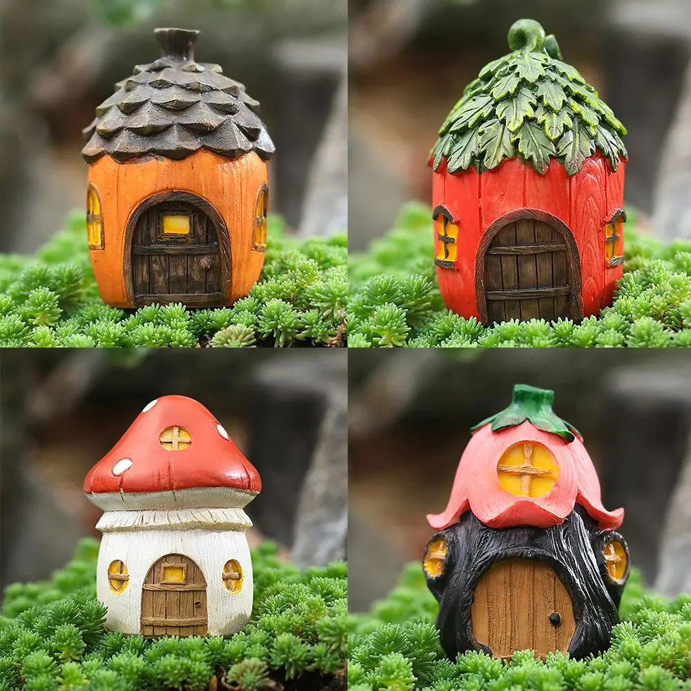 New Creative Mini Resin Garden Mushroom Figurine Flower Pinecone House Flower Bonsai Decoration Micro Landscape Ornaments