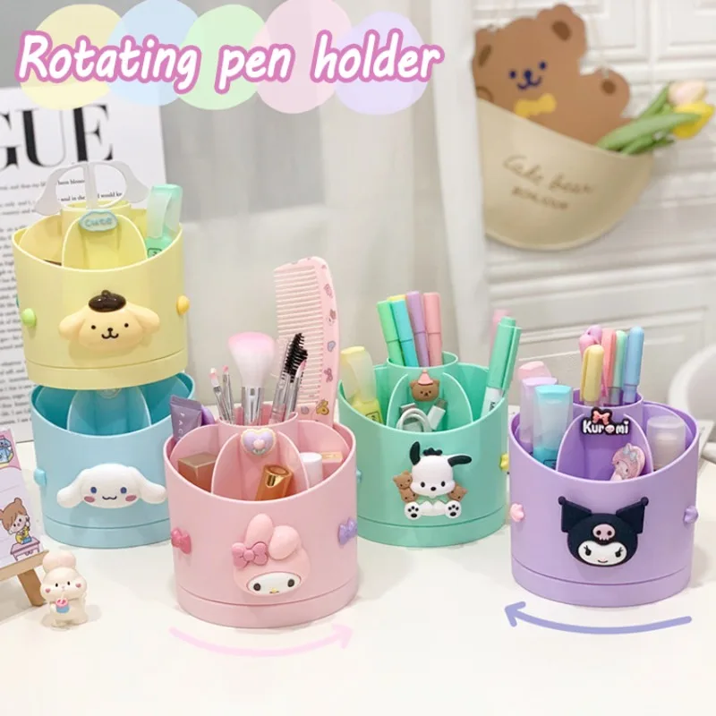 

HelloKitty Sanrio аниме коробка для хранения кавайная милая девочка Kuromi MyMelody Настольный поворотный держатель для ручек студенческие противоскользящие Канцтовары подарки