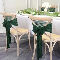 10pcs Sage Green Cheesecloth Chair Sashes Rustic Bowknot Designed Chair Cover for Wedding Banquet Party Chair decor 40X275cm 4