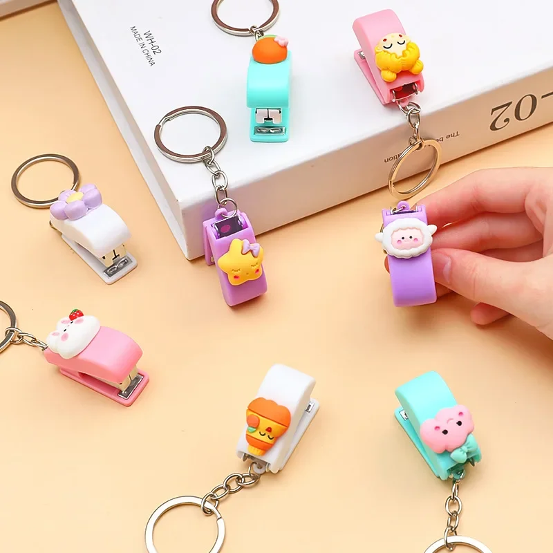 Push Stapler Mini Stapler Set Hand Stapler Rotatable Stapler Metal Stapler Cartoon Mini Stapler 10# Keychain Portable Stapler for Students Office School Binding Supplies
