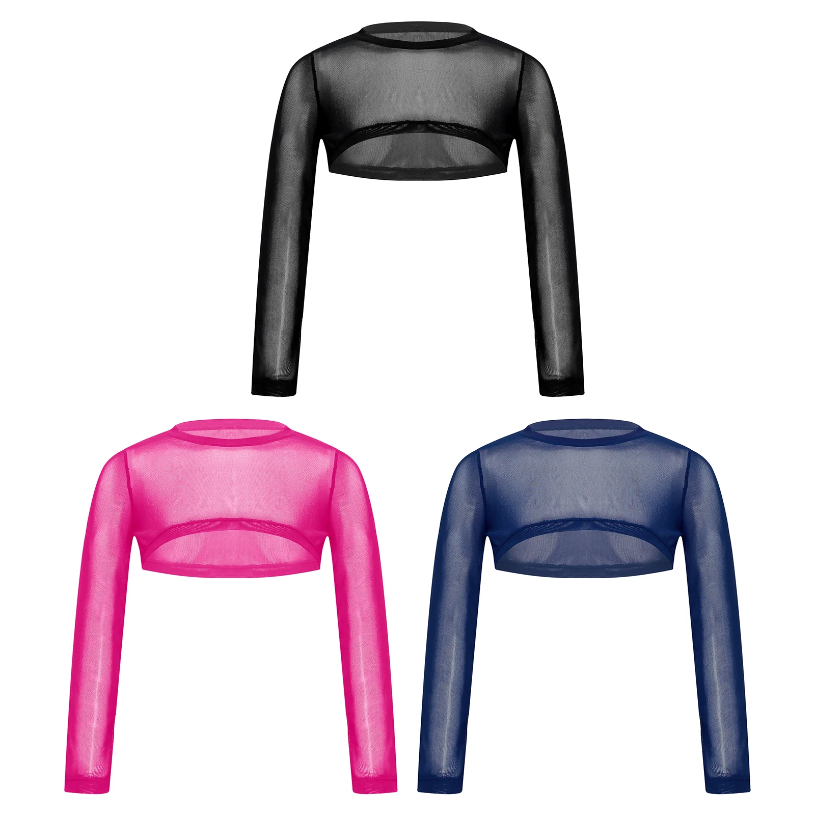 Kids Girls Swim Tops Mesh Swimwear Crop Top Long Sleeves Sun Protection Beach Cover Up Tops Beachwear Sunproof Cover Up Top