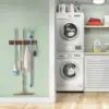 Rustic Wood Broom Mop Holder Hanger Wall Mounted Garden Tool Rack Organizer With 4 Slots 4 Hooks For Garage Laundry Room 2