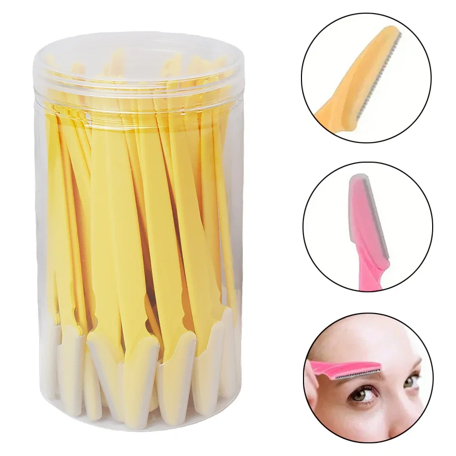 Safe-Bladed Eyebrow Trimming Tools for Hair Removal Razors in Container Ideal Facial and Eye Brow 30 Pcs/Bottle