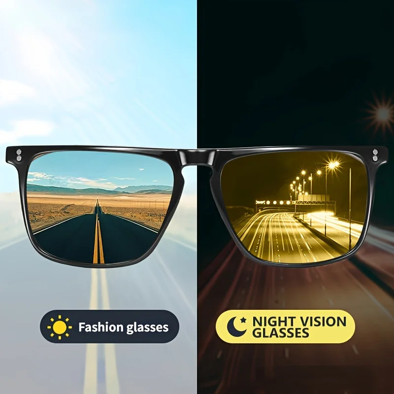 Trendy Flat Top Square Photochromic Glasses Stylish Sports Eyewear for Car Running Driving Vacation Travel and Fishing Driving Glasses Photochromic Sunglasses Sports Sunglasses