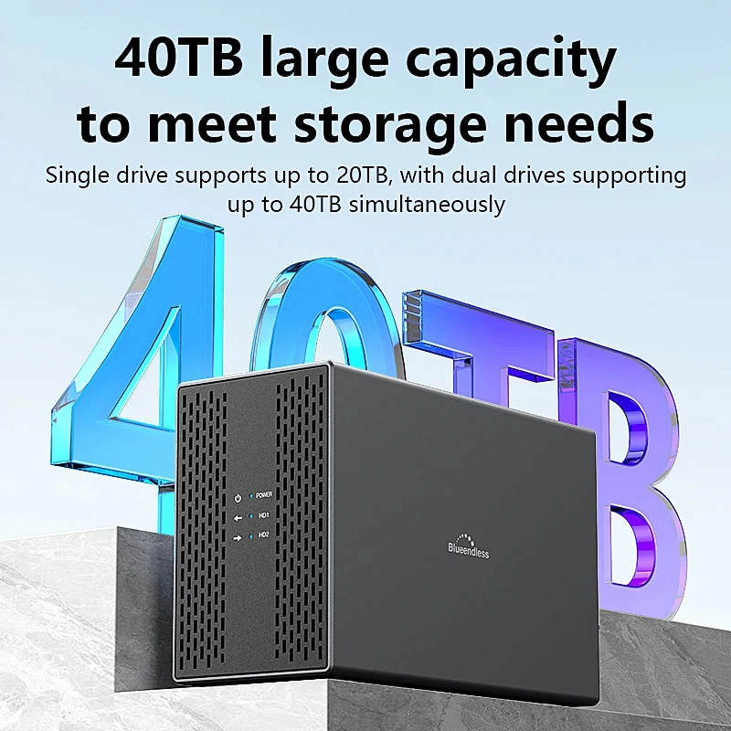 레노버 듀얼 베이 3.5'' SATA HDD 인클로저, USB3.0 타입-C 외장 하드 드라이브 케이스 (방열 및 RAID 어레이 기능 포함)