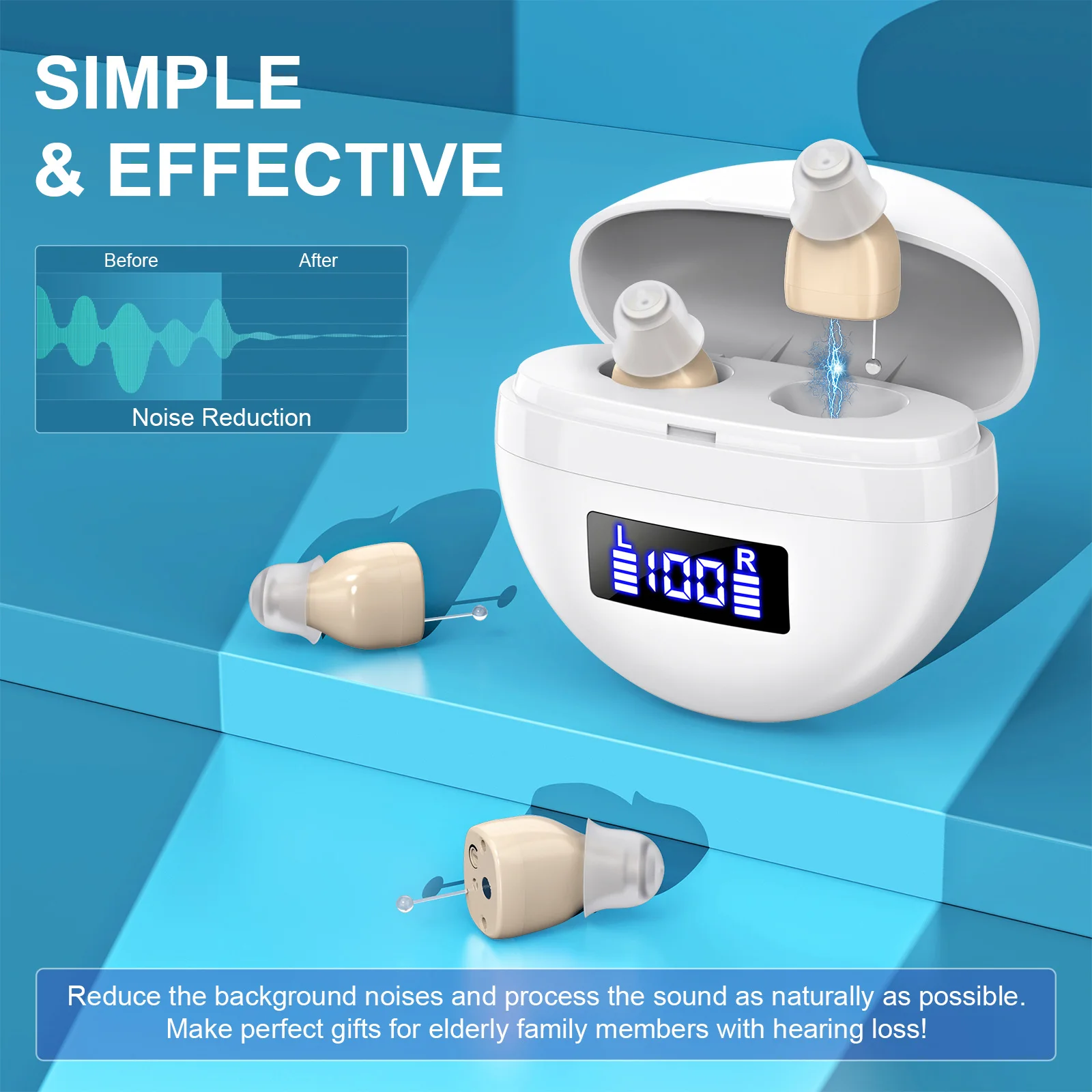 Mini In-ear Hearing Amplifiers Invisible Hearing Aids Adjustable Volume Hearing Aids With Rechargeable Display 2