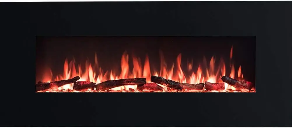 50 Inches Wall Mounted Linear Electric Fireplace with Log Set & Crystal, Adjustable Flame Color and Speed, 750 / 1500W Heater