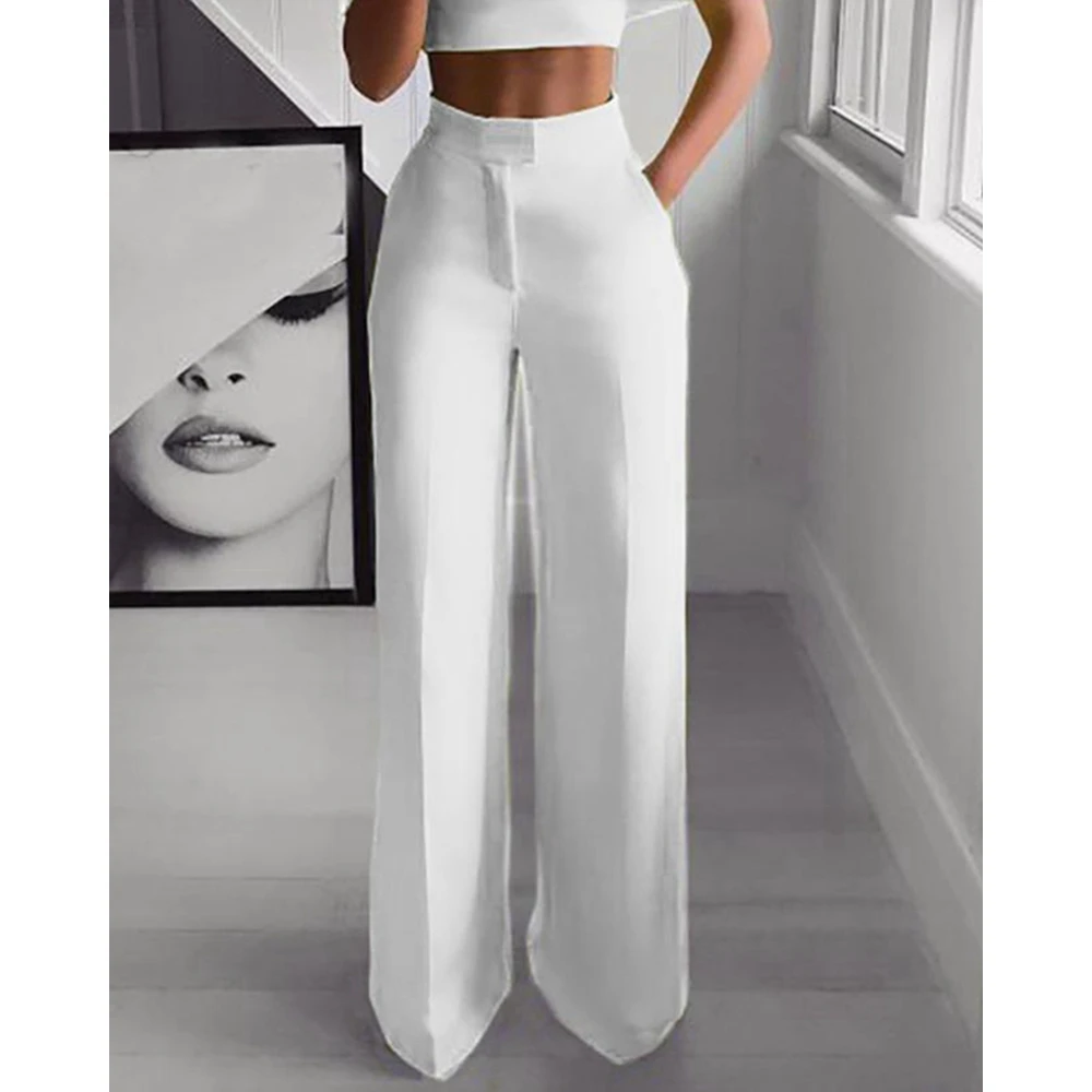 Women Suits Ladys Fashion Off Shoulder Short Sleeve Crop Top & High Waist Pants Set Women  Korean Style Summer Two Piece Set y2k