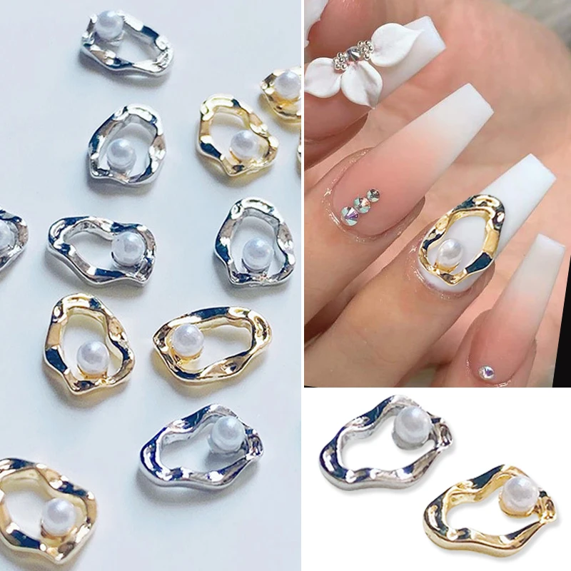 

20Pcs Irregular Metal Frame Nail Charms 3D Pearl Alloy Nail Charm Nail Jewels for Nail Art Gold Silver Frames Charms for Nails