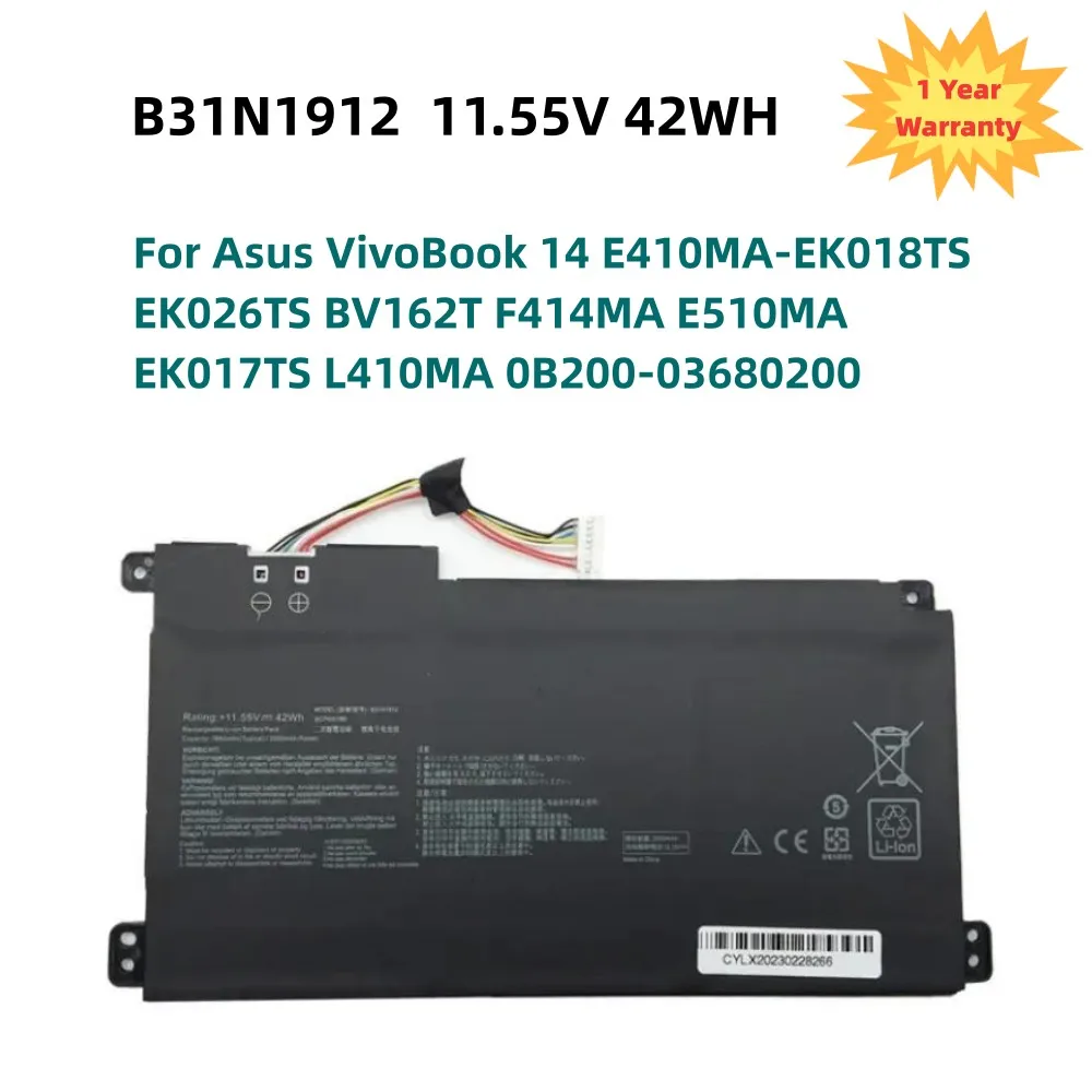 C31N1912 B31N1912 Laptop Battery For Asus VivoBook 14  E410MA-EK018TS,EK026TS,BV162T,EK017TS,L410MA F414MA E510MA 0B200-03680200