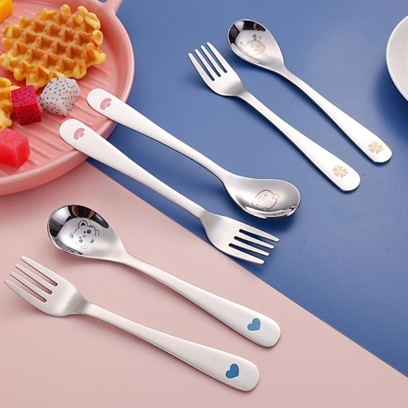 Children Learn to Eat Spoon Fork Set Food Feeding Cutlery Baby Dinnerware 3PCS