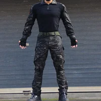 Safari RU Camo Tactical Sets Men Outdoor Breathable Tops Long Sleeve T Shirts+Multi-pocket Cargo Pant Suit Training Combat Set 1