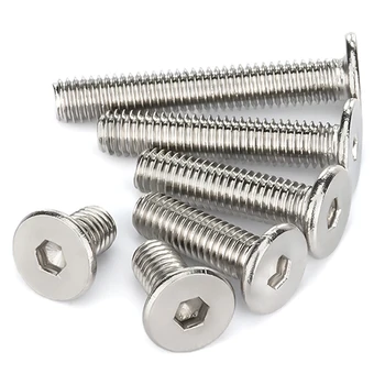 304 Stainless Steel Socket Flat Head Cap Screws, M3 M4 Machine Screws Assortment Kit, Internal Hex Drive, 50-Piece Set