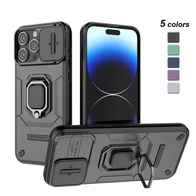 

Lens Sliding Window Case For iPhone 15 Pro Max Case For iPhone 15 Pro Max Cover Armor Shockproof Ring Holder Magnetic Protector