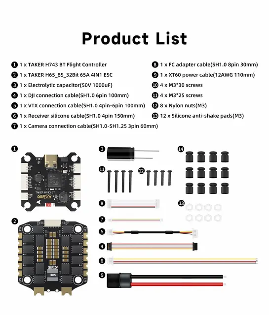 GEPRC TAKER H743 BT 32Bit 65A Stack 32Bit 65A 4IN1 ESC Dual Gyro Data Analyze Record Flight Barometer for Racing Drone MOZ7 V2 1