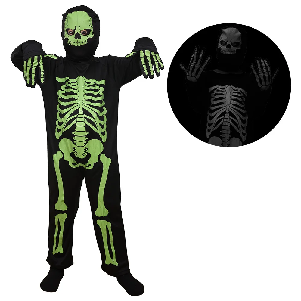 

Carnival Scary Ghost Skull Kids Costume Glow in Dark Skeleton Jumpsuit Cosplay Party Boys Girls Bodysuits