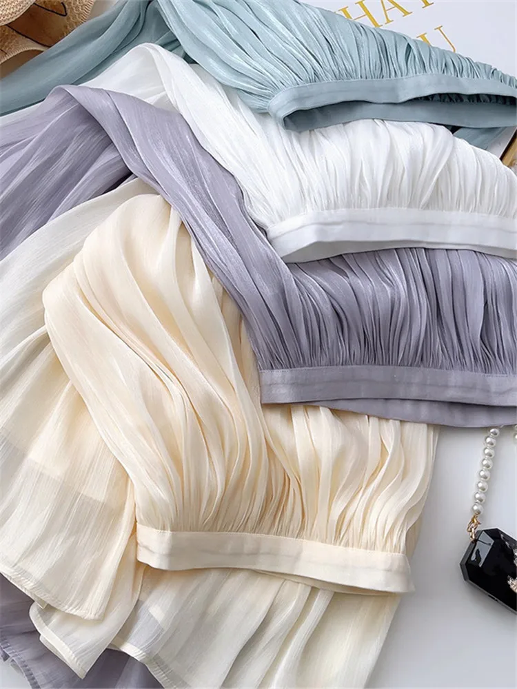 

High Waist Organza Women's Umbrella Mesh Skirts 2023 New Spring Summer Casual Solid Elegant A-Line Skirts Female