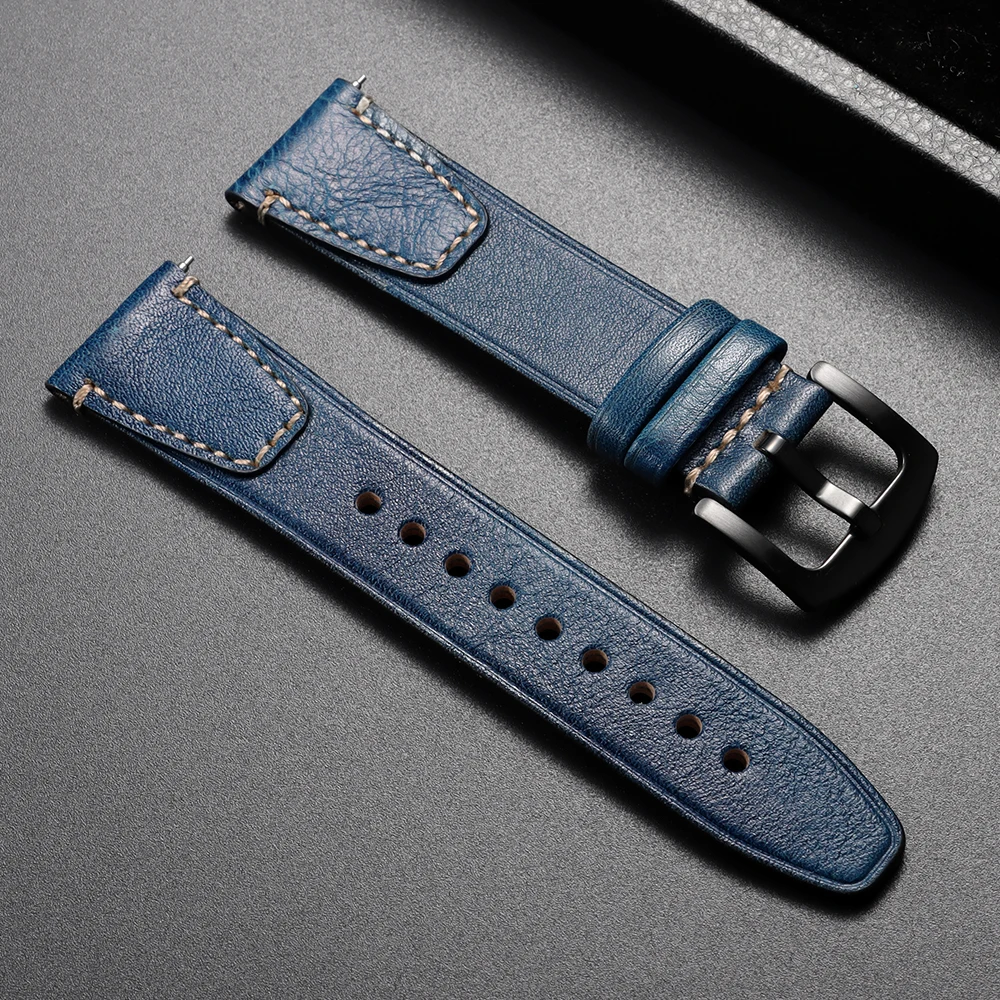 Vintage Genuine Leather Watch Strap, Retro Bracelet Quick Release Wristband