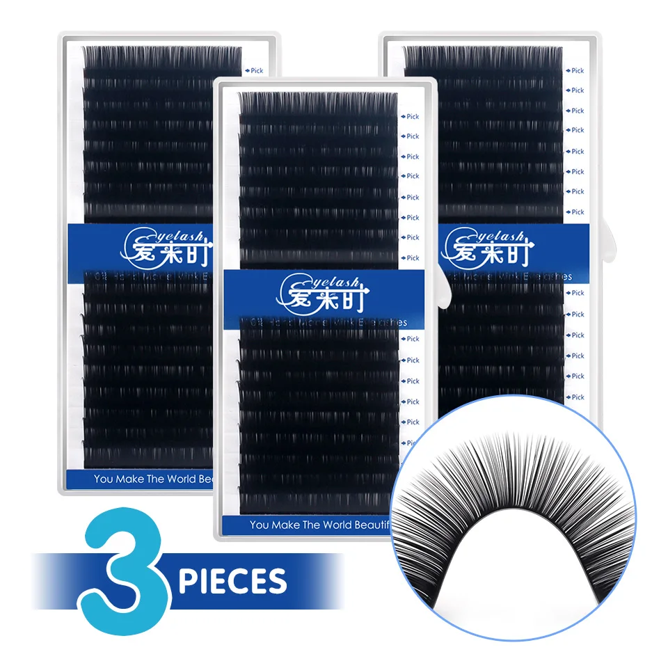 

NEWCOME 3Pcs 17Rows Classic Individual Eyelash Extension Lashes Matte Black Professional Soft Natural