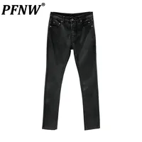 PFNW High Quality Men's Trousers Darkwear Classic Versatile Wax Coating Craft Slimming Basic Jeans Black Runway Pants 28W5606 1
