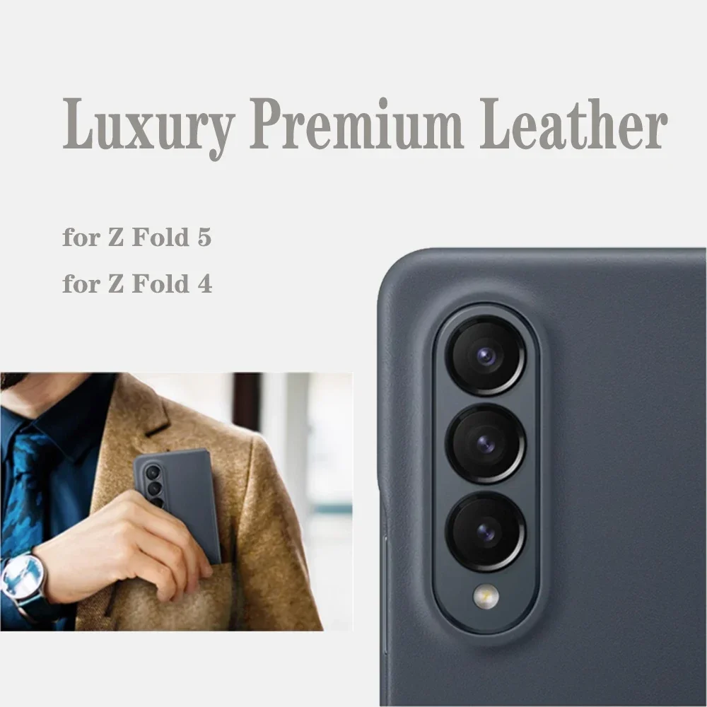 Original Leather Phone Case for Samsung Galaxy Z Fold5 Fold4 Anti-aging Shockproof Shell Ultra-thin Minimalist Aesthetic Design