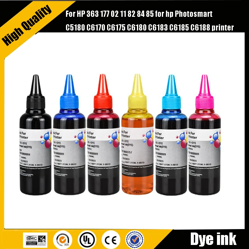einkshop 600ML Water Dye Ink For HP 363 177 02 11 82 84 85 for hp Photosmart C5180 C6170 C6175 C6180 C6183 C6185 C6188 printer