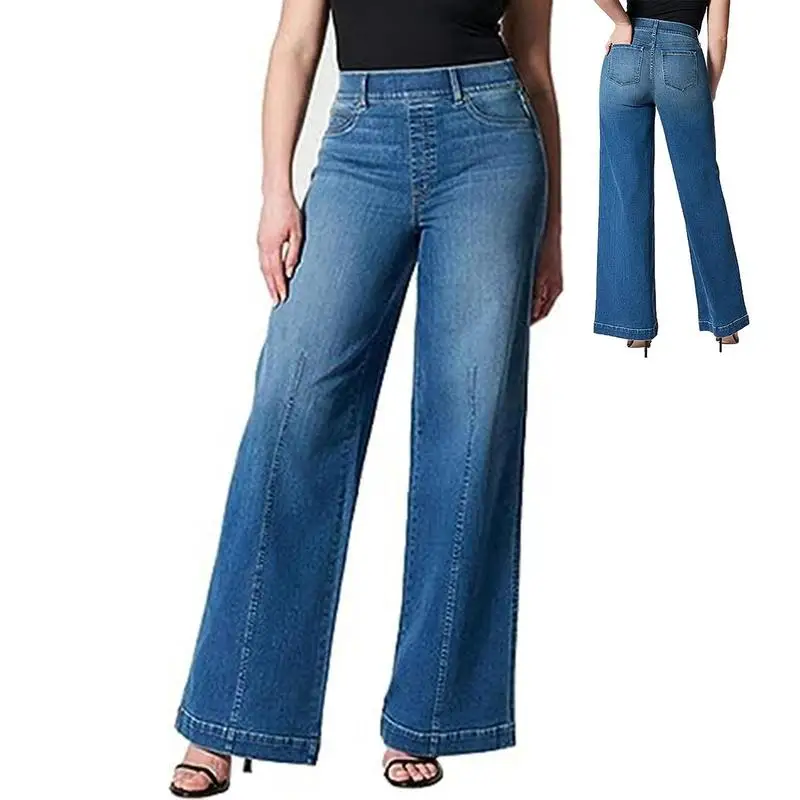 

Stretchy Wide Leg Jeans Pull-On Novelty Stretchy Women Jeans with High Elasticity Women's Fashion for Beach Home Vacation Dating