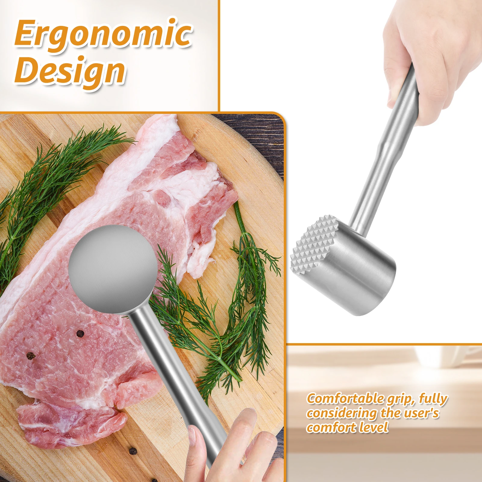 Dual Head Meat Hammer 304 Stainless Steel Meat Mallet Ergonomic Handle Non Slip Grip Steak Tenderizing Home Kitchens meat tenderizer meat hammer